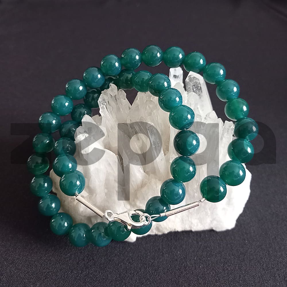 Gümüş Aksesuarlı Yeşil Akik Kolye 10mm