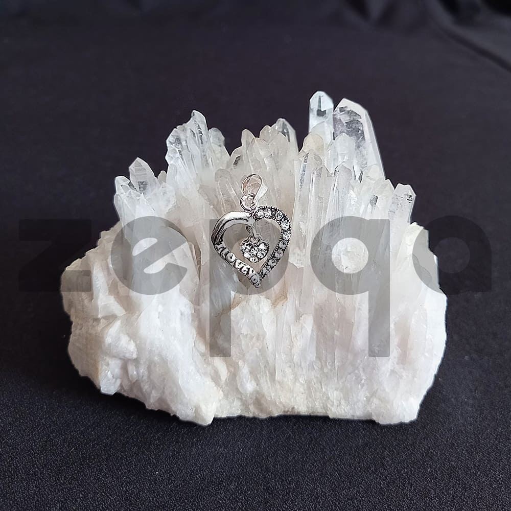 Taşlı Gümüş Kalp Kolye Ucu