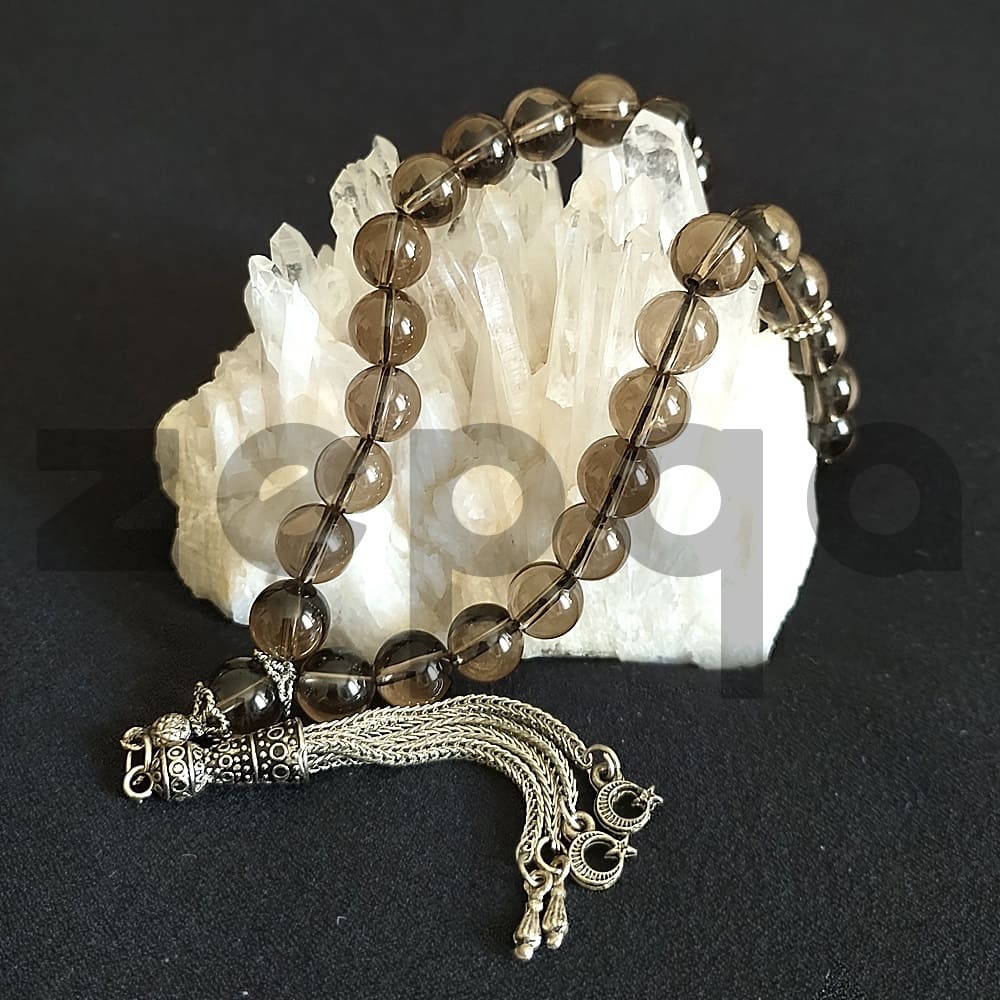 Metal Püsküllü Dumanlı Kuvars Tesbih 12mm