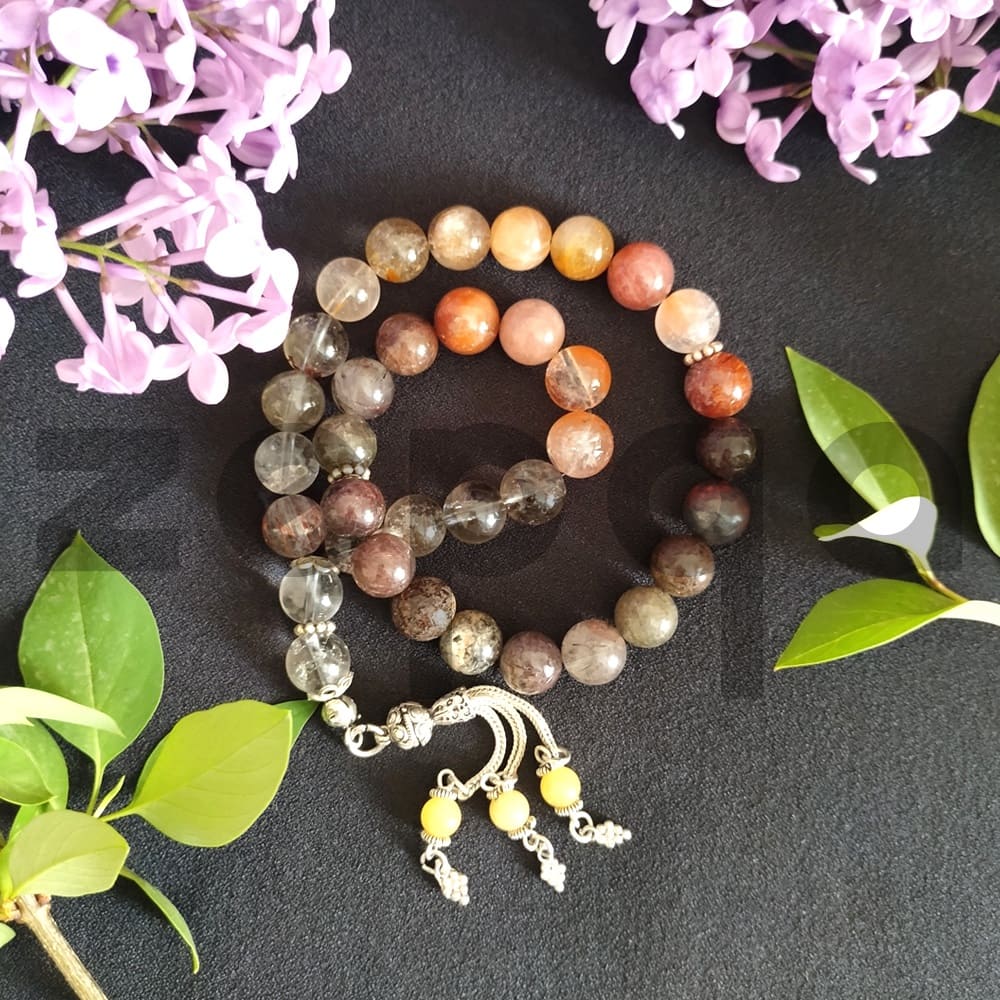 Gümüş Püsküllü Kristal Kuvars Taş Tesbih 12mm