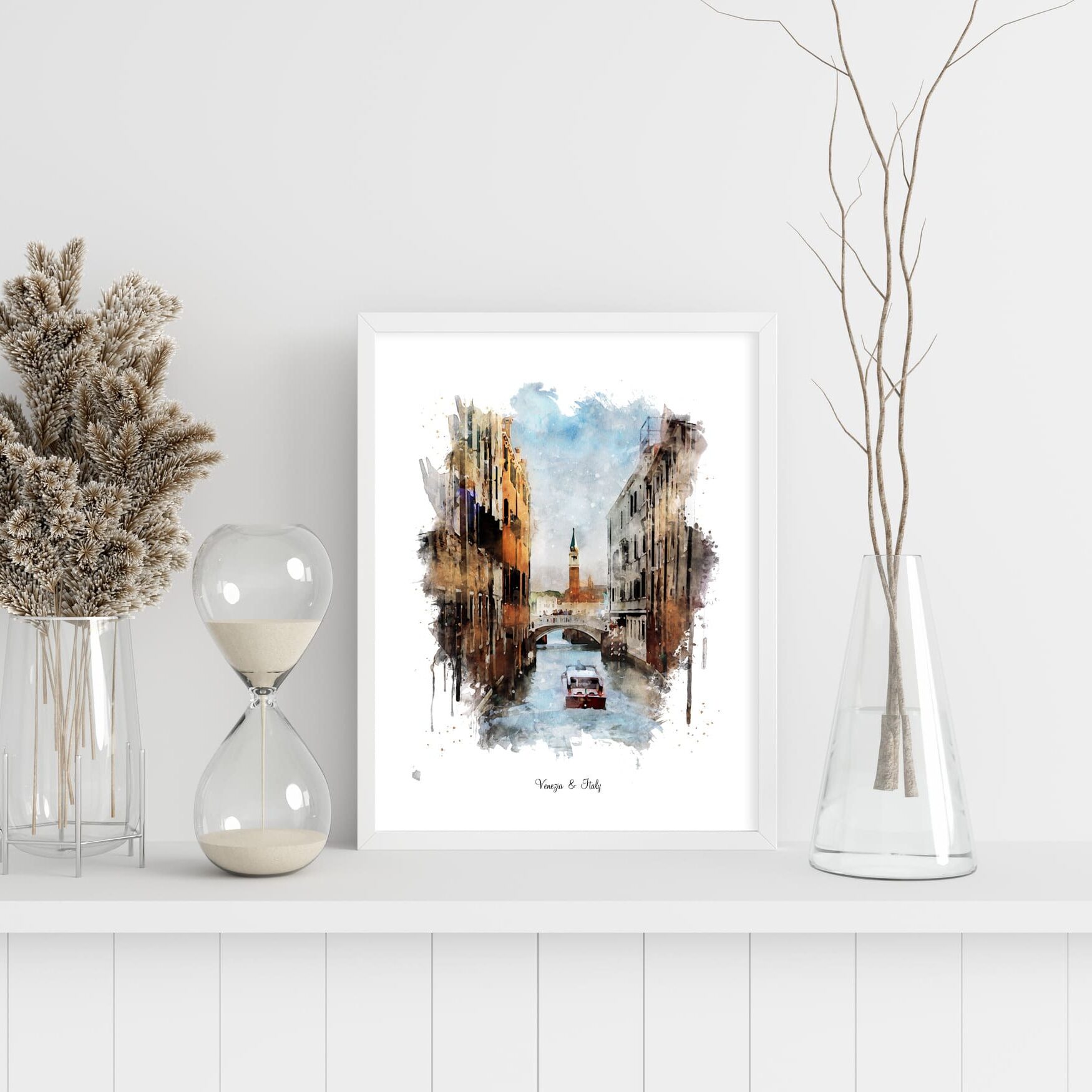 italya venezia şehir manzarası suluboya digital ürün