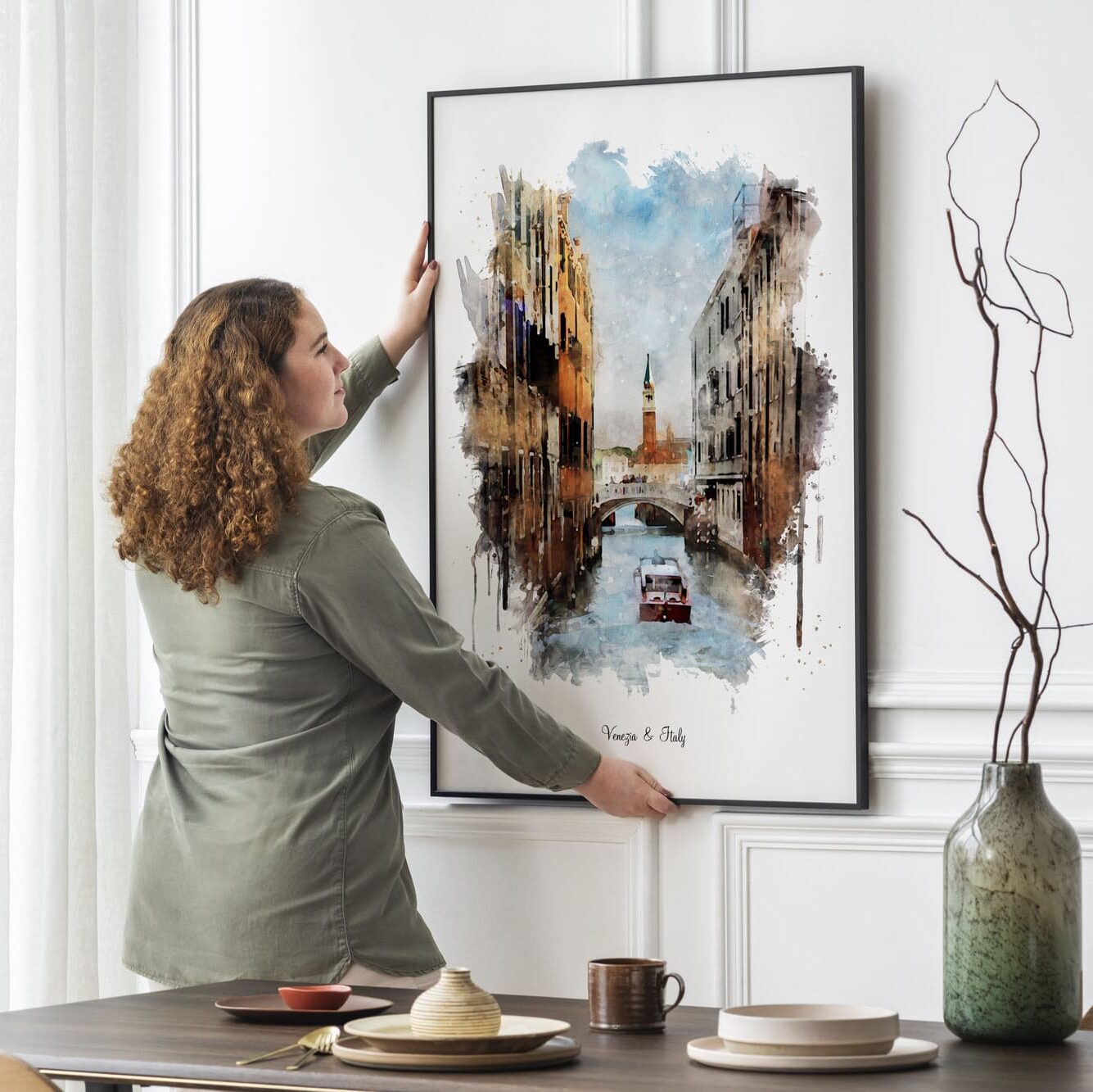 İtalya Venezia Şehir Manzarası, Suluboya Dijital İndirilebilir Tasarım