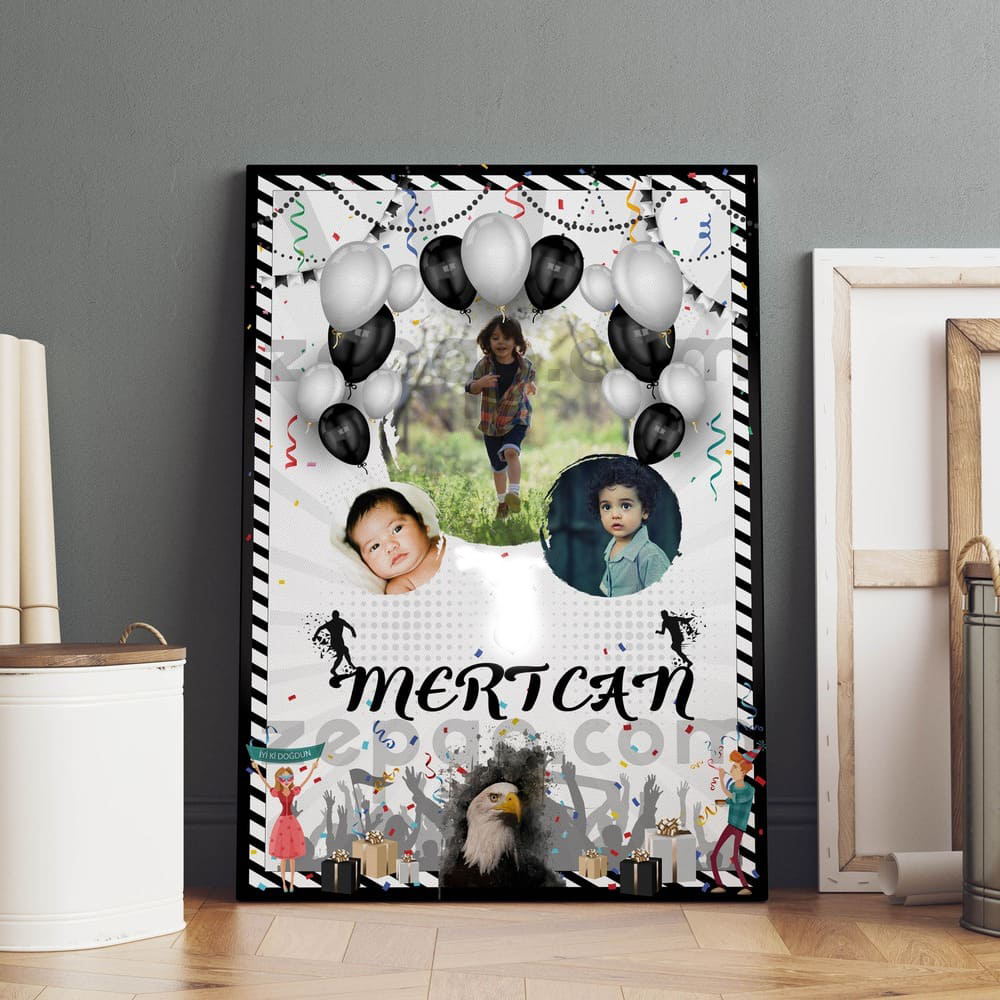 Siyah Gri Beyaz Renk Kombinli Dijital Doğum Günü Afişi