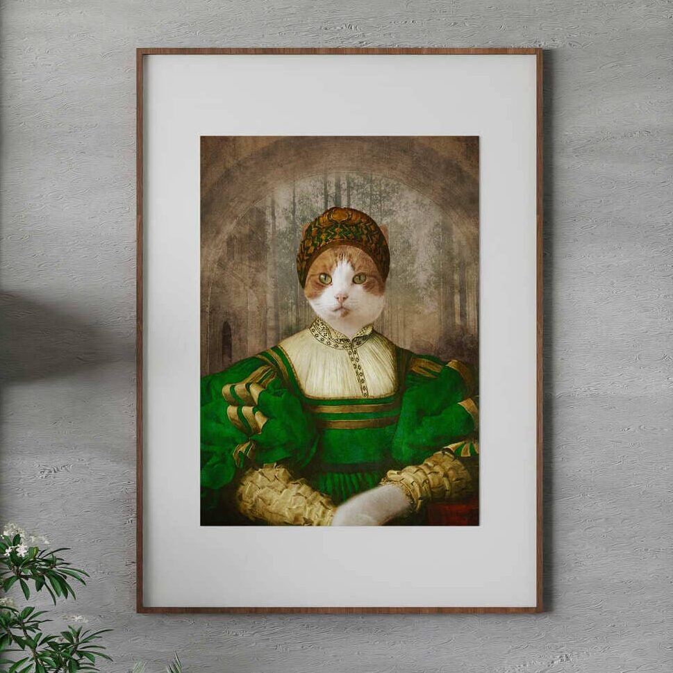 Vintage Kostümlü Dişi Evcil Hayvan Dijital Portre Tasarımı Küçük Boy