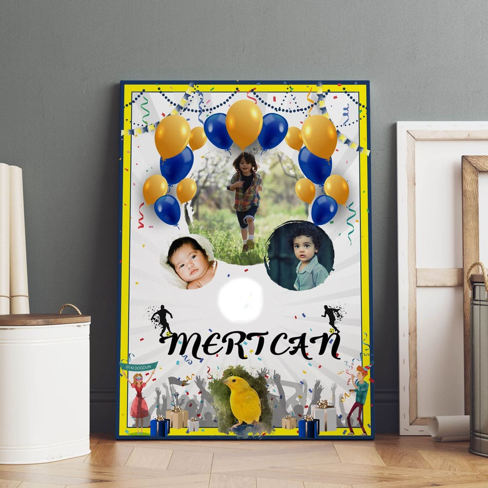 Sarı Beyaz Lacivert Renkli Dijital Doğum günü Afişi