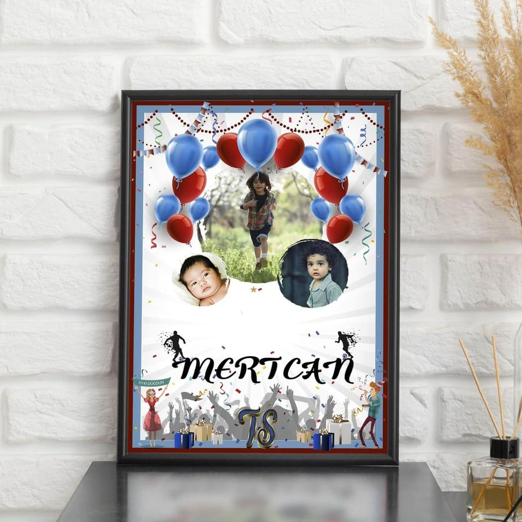 Kırmızı Beyaz Lacivert Renk Temalı Dijital Doğum günü Afişi